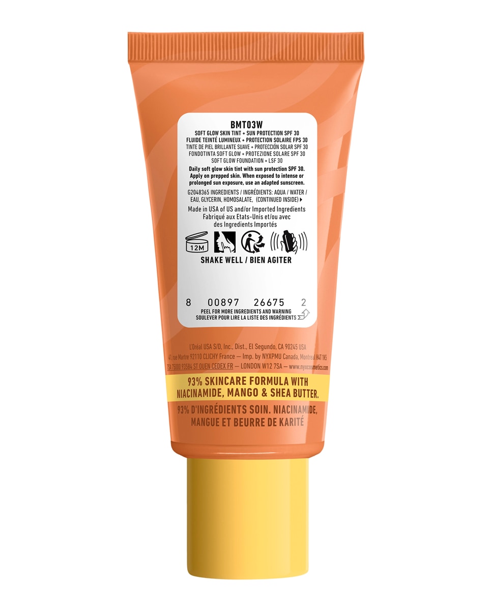 Imagen 2 de Base de Maquillaje Skin Tint Buttermelt Glaze Soft Glow + Protección SPF/FPS 40 30 ml de NYX Professional Makeup - Cashew Butta 30 ml Cashew Butta