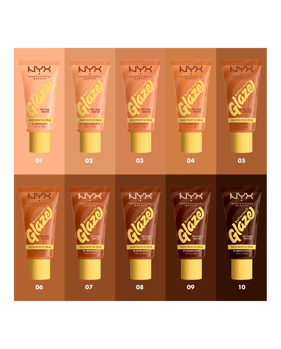 Imagen 12 de Base de Maquillaje Skin Tint Buttermelt Glaze Soft Glow + Protección SPF/FPS 40 30 ml de NYX Professional Makeup - Cashew Butta 30 ml Cashew Butta