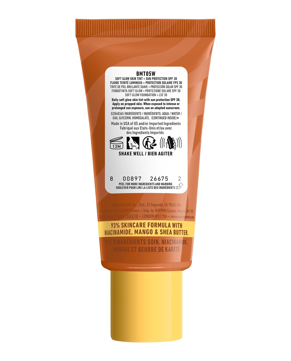 Imagen 2 de Base de Maquillaje Skin Tint Buttermelt Glaze Soft Glow + Protección SPF/FPS 40 30 ml de NYX Professional Makeup - Chai Butta 30 ml Chai Butta