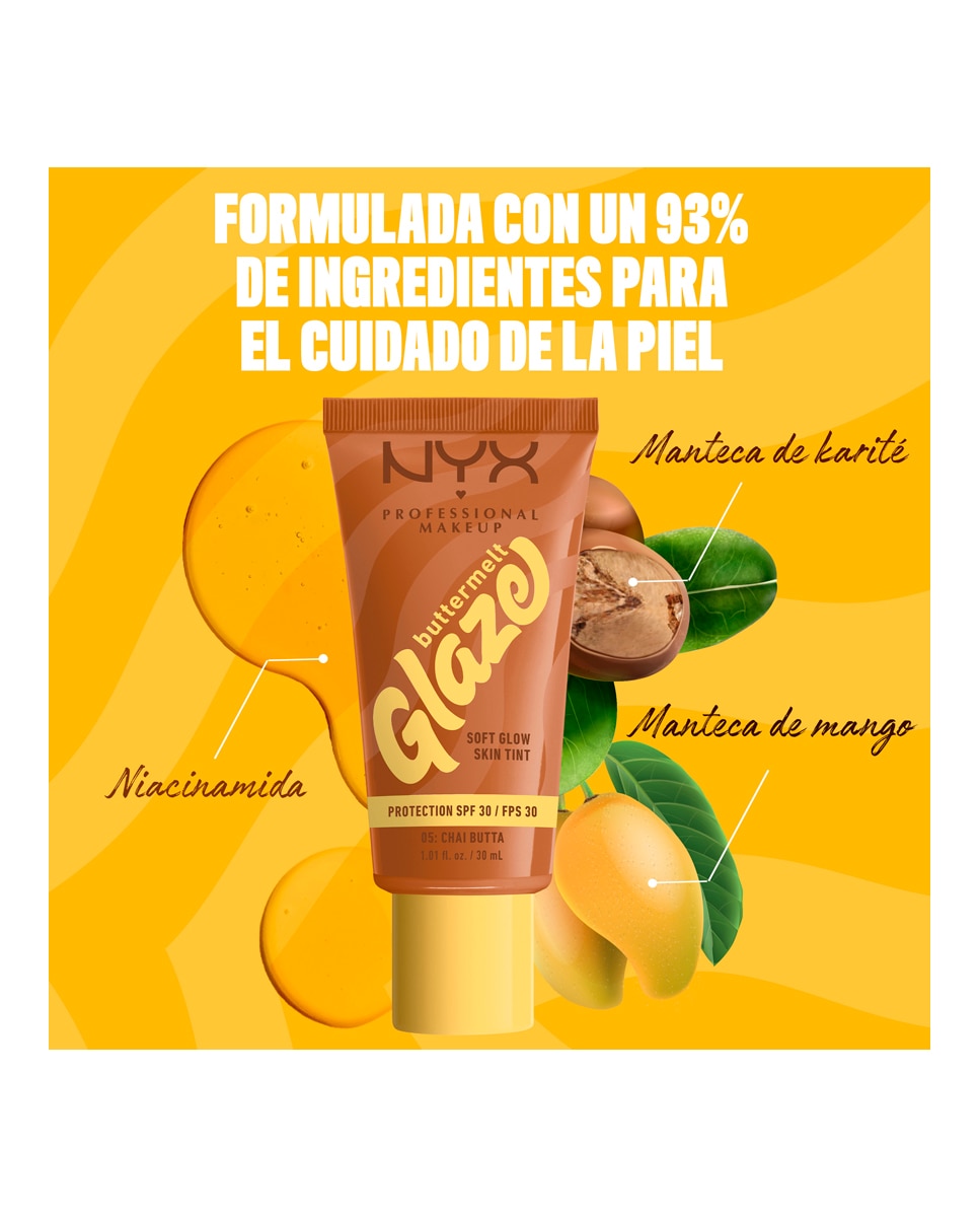 Imagen 7 de Base de Maquillaje Skin Tint Buttermelt Glaze Soft Glow + Protección SPF/FPS 40 30 ml de NYX Professional Makeup - Chai Butta 30 ml Chai Butta