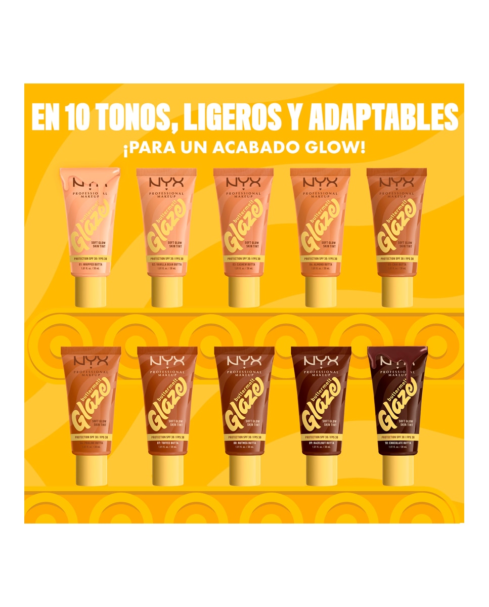 Imagen 10 de Base de Maquillaje Skin Tint Buttermelt Glaze Soft Glow + Protección SPF/FPS 40 30 ml de NYX Professional Makeup - Chai Butta 30 ml Chai Butta