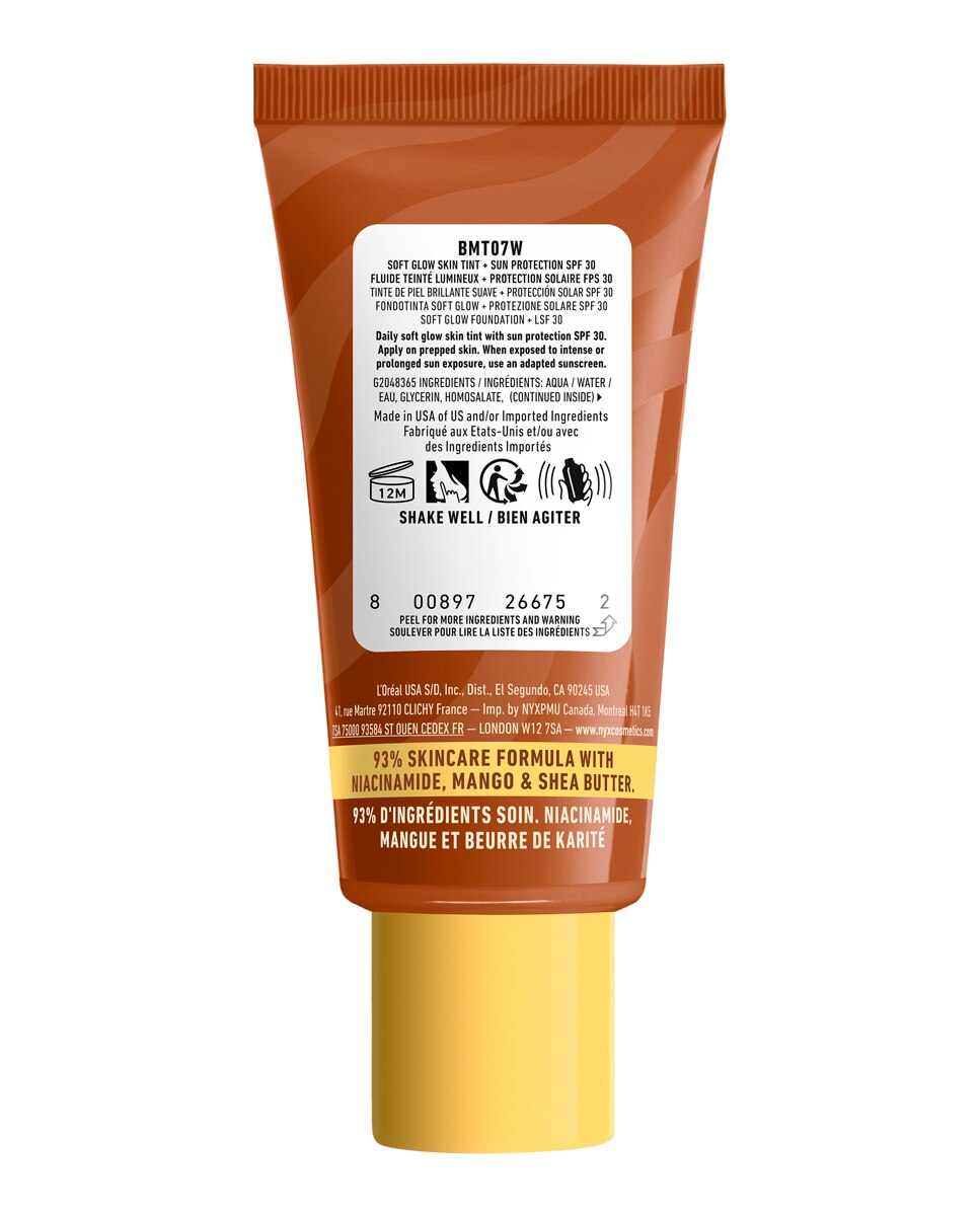 Imagen 2 de Base de Maquillaje Skin Tint Buttermelt Glaze Soft Glow + Protección SPF/FPS 40 30 ml de NYX Professional Makeup - Toffee Butta 30 ml Toffee Butta