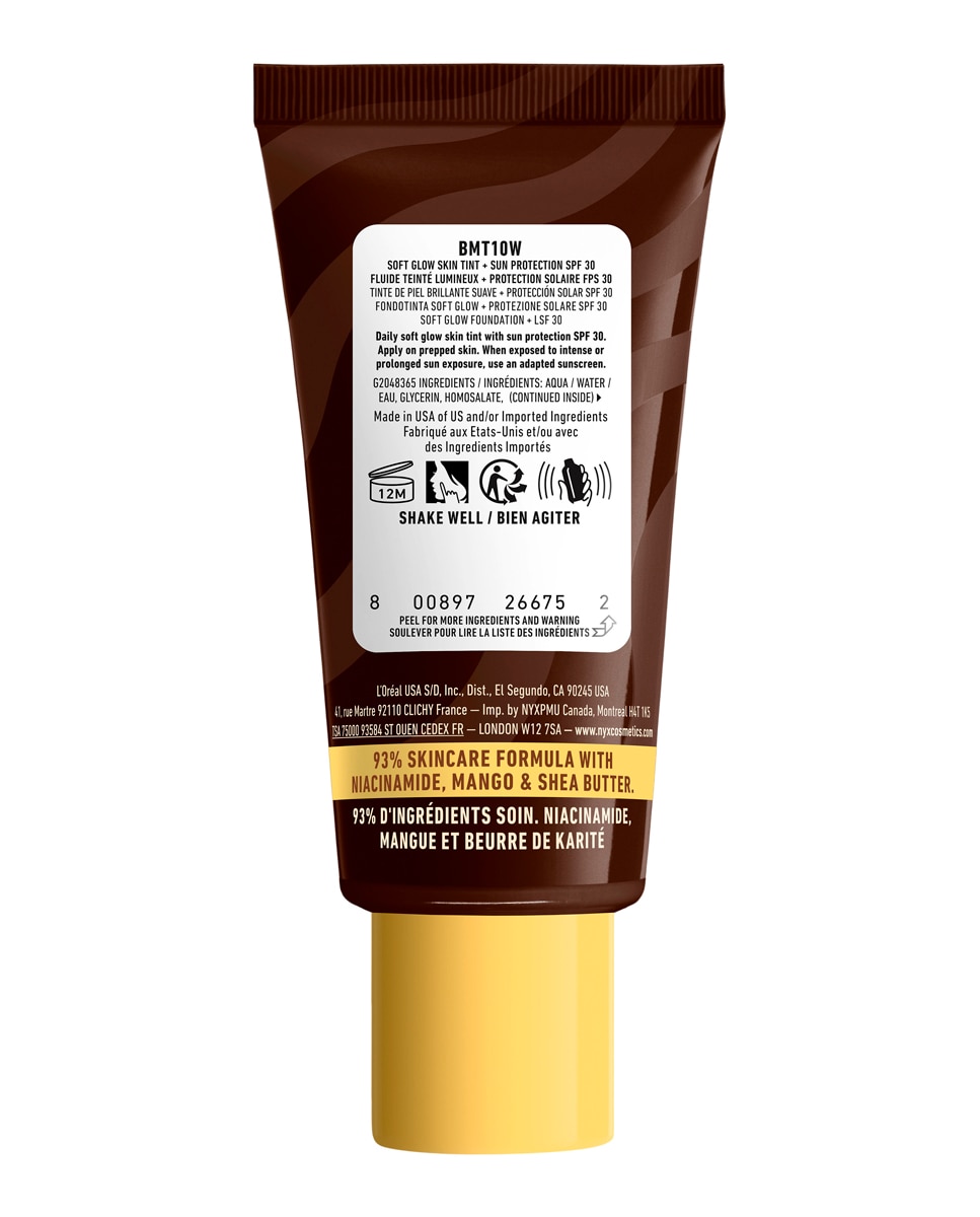 Imagen 2 de Base de Maquillaje Skin Tint Buttermelt Glaze Soft Glow + Protección SPF/FPS 40 30 ml de NYX Professional Makeup - Chocolate Butta 30 ml Chocolate Butta