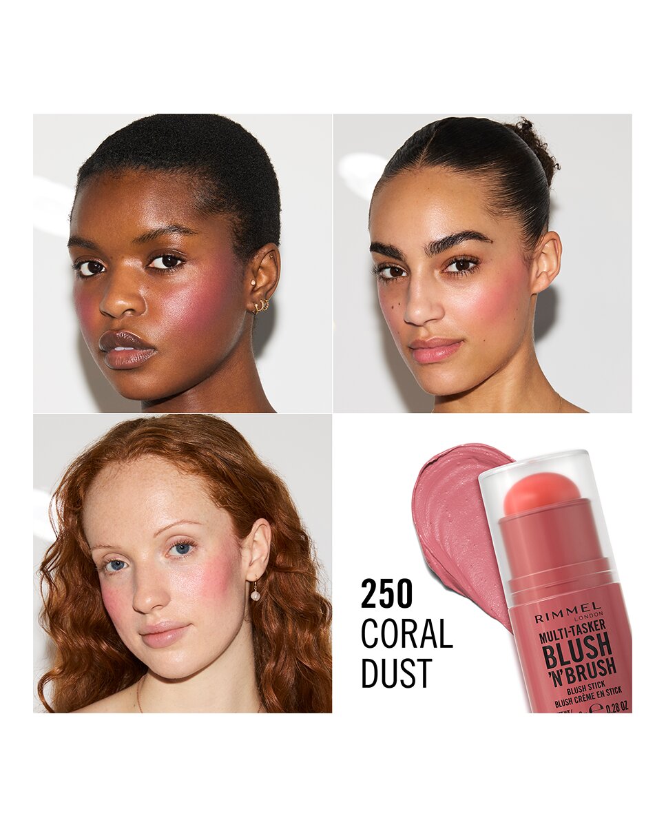 Colorete Multitasker Blush 'N' Brush Stick 8 g Rimmel London - 250 CORAL DUST 250 CORAL DUST-4