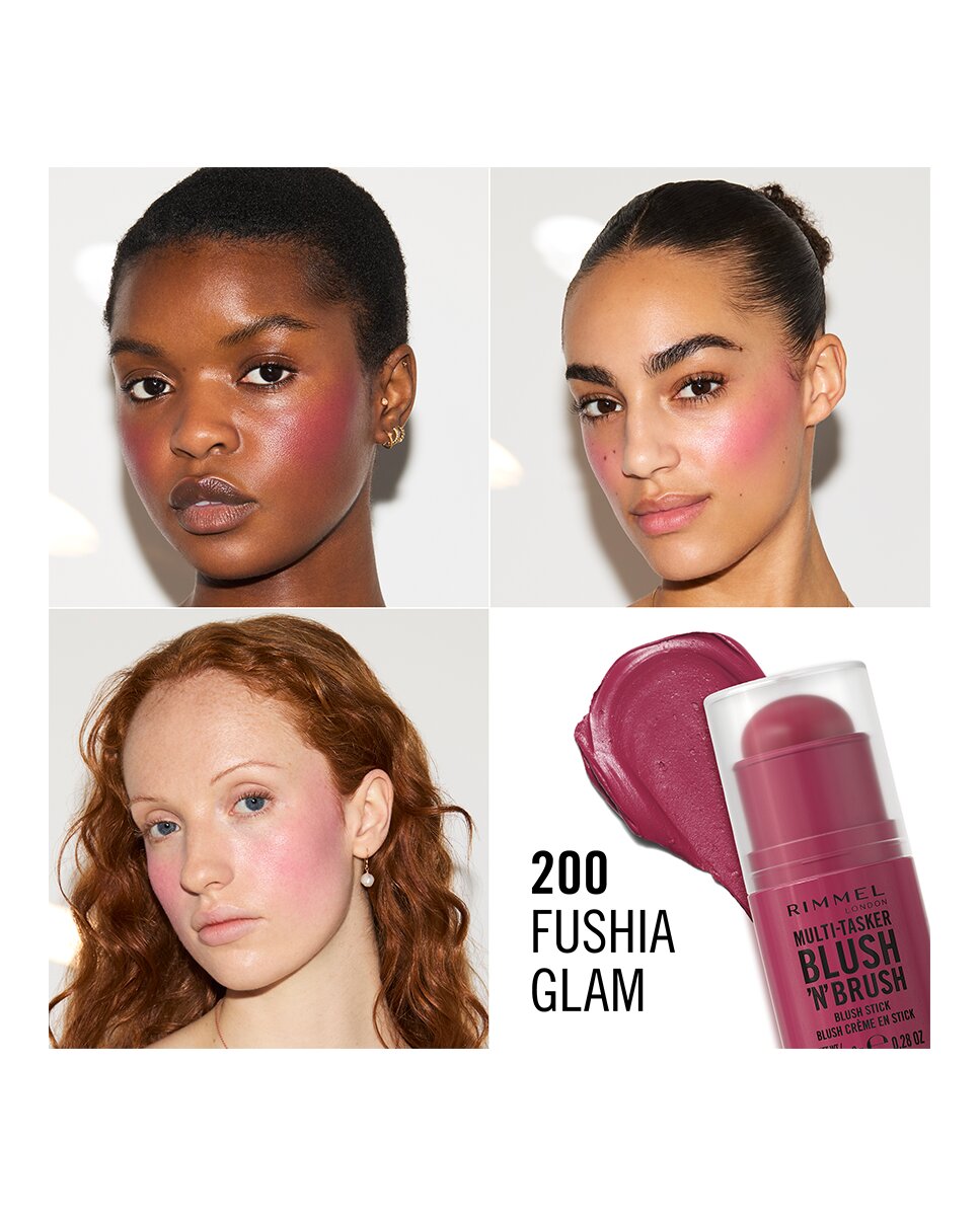 Colorete Multitasker Blush 'N' Brush Stick 8 g Rimmel London - 200 FUSHIA GLAM 200 FUSHIA GLAM-4