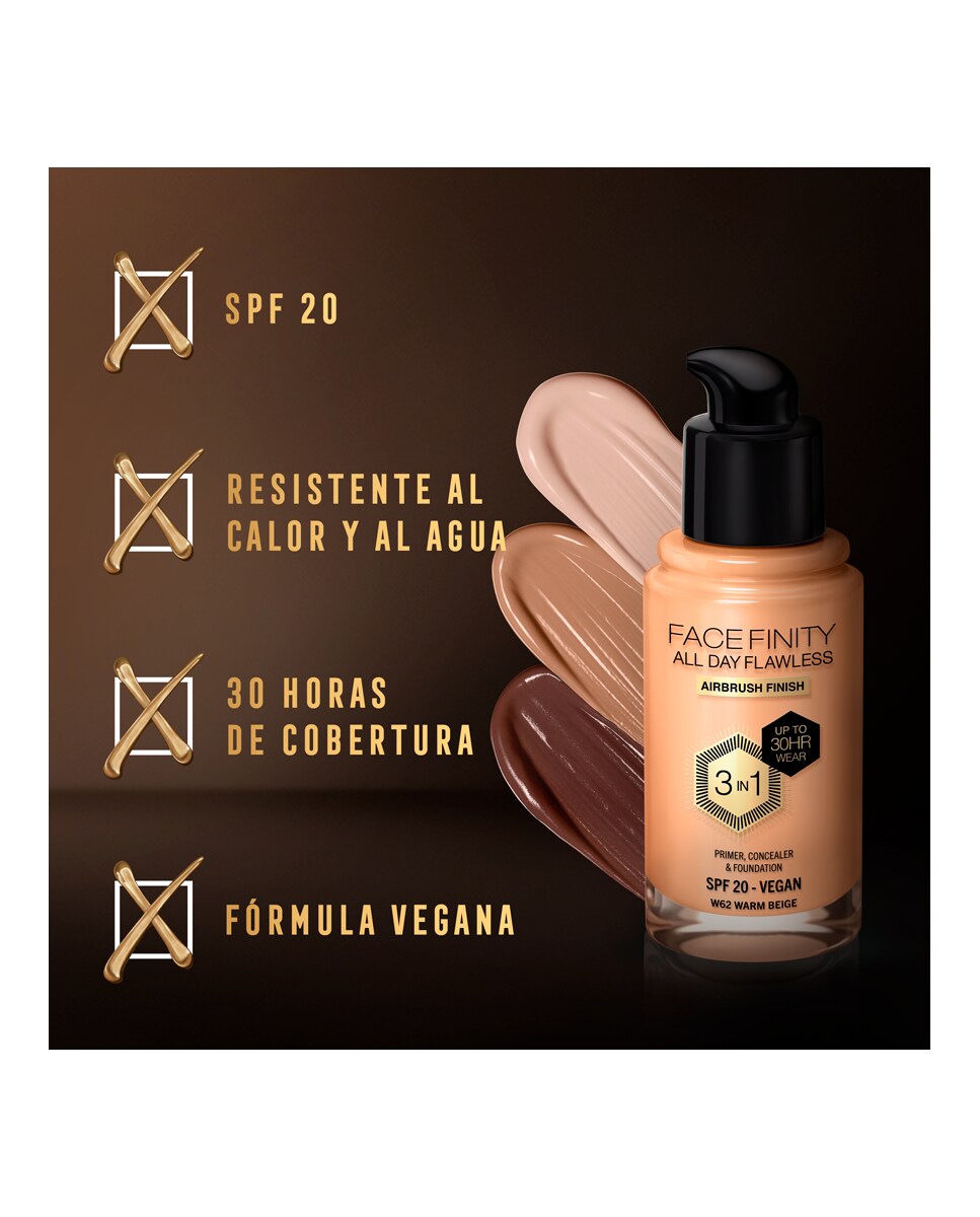 Base de Maquillaje Facefinity Foundation Max Factor W62 Warm Beige-5