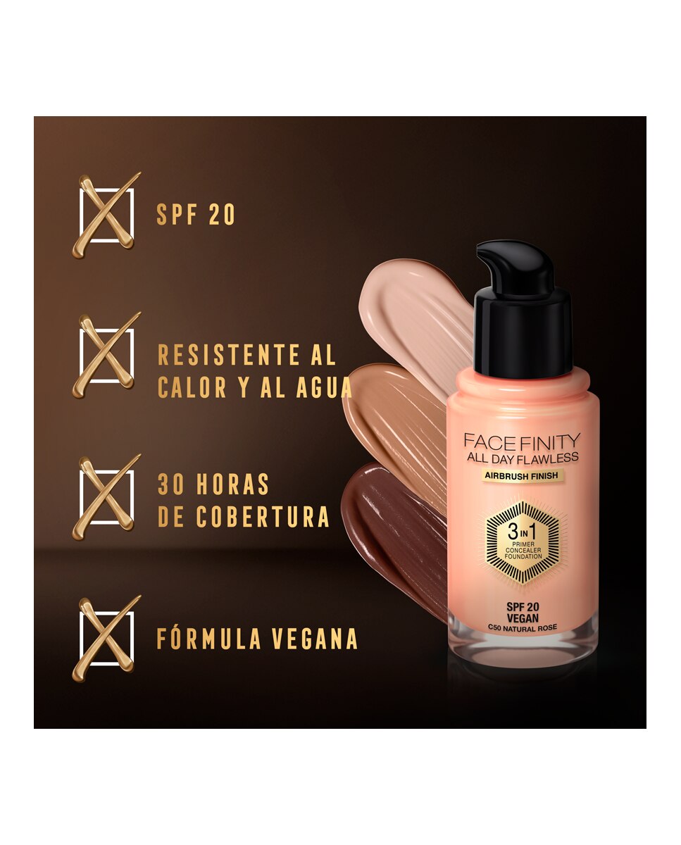 Base de Maquillaje Facefinity Foundation Max Factor - 50 Natural Rose 30 ml 50 Natural Rose-5
