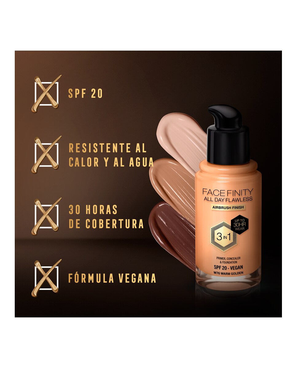 Base de Maquillaje Facefinity Foundation Max Factor - 06 Golden 30 ml W76 Warm Golden-5