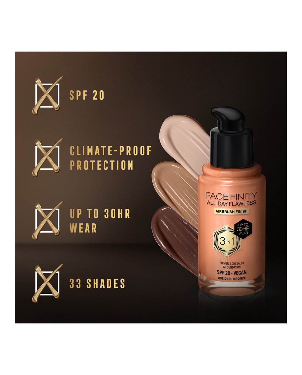 Imagen 4 de Base de maqullaje Facefinity Max Factor - Deep Bronze C82 Deep Bronze C82