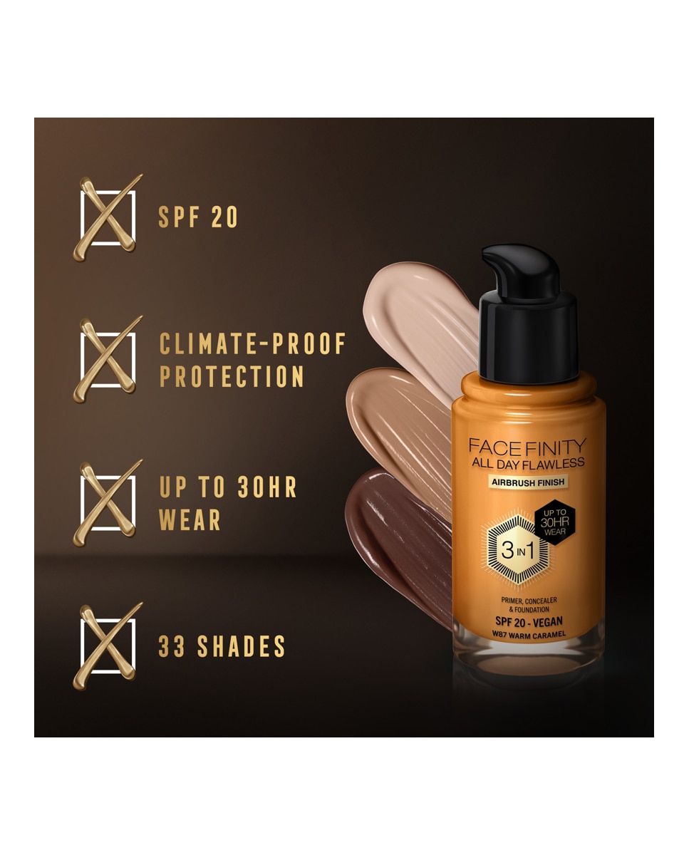 Imagen 4 de Base de maqullaje Facefinity Max Factor - Caramel W87 Caramel W87