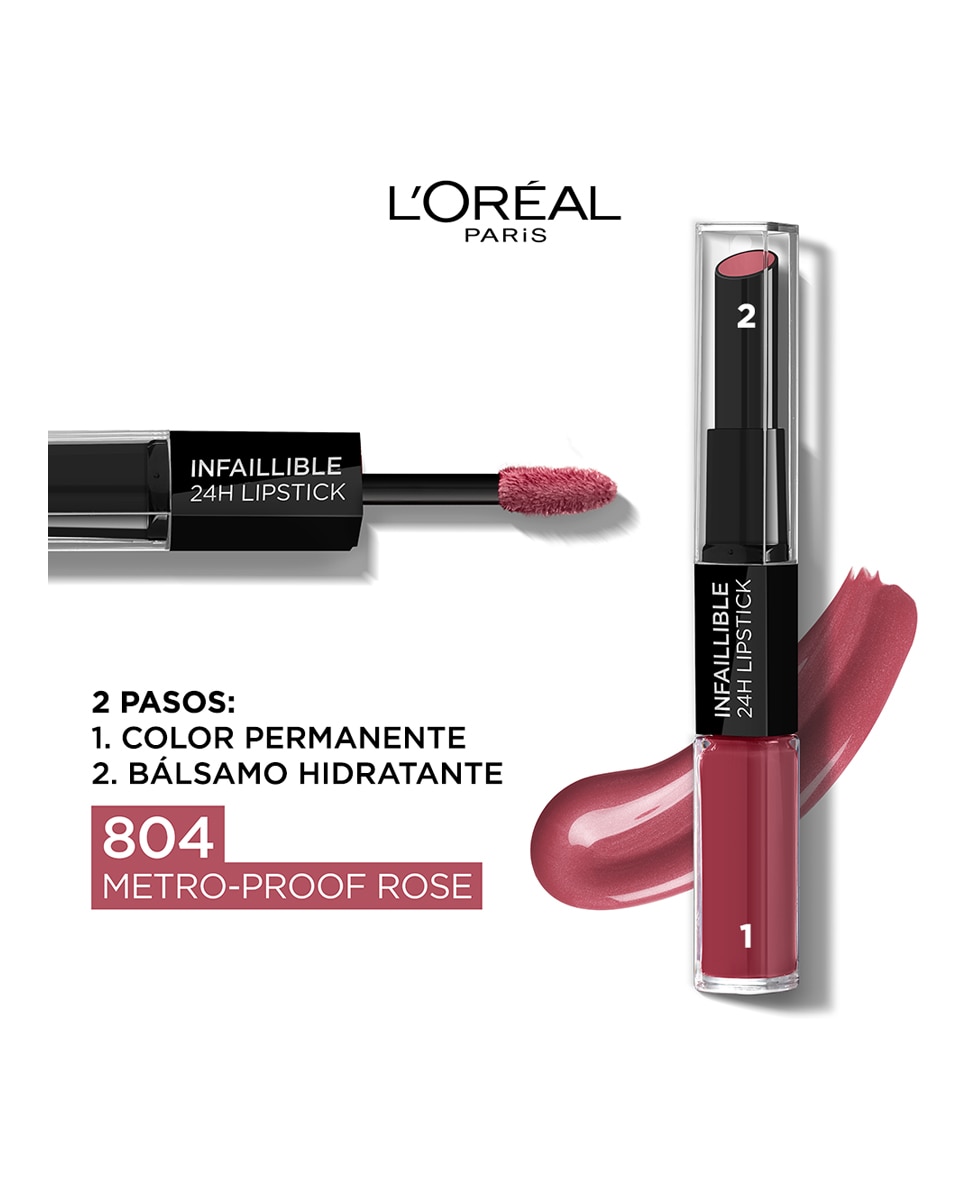 Barra de labios Permanente Infalible 24H L'Oréal Paris - 804 Metro-Proof Rose 804 Metro-Proof Rose-5