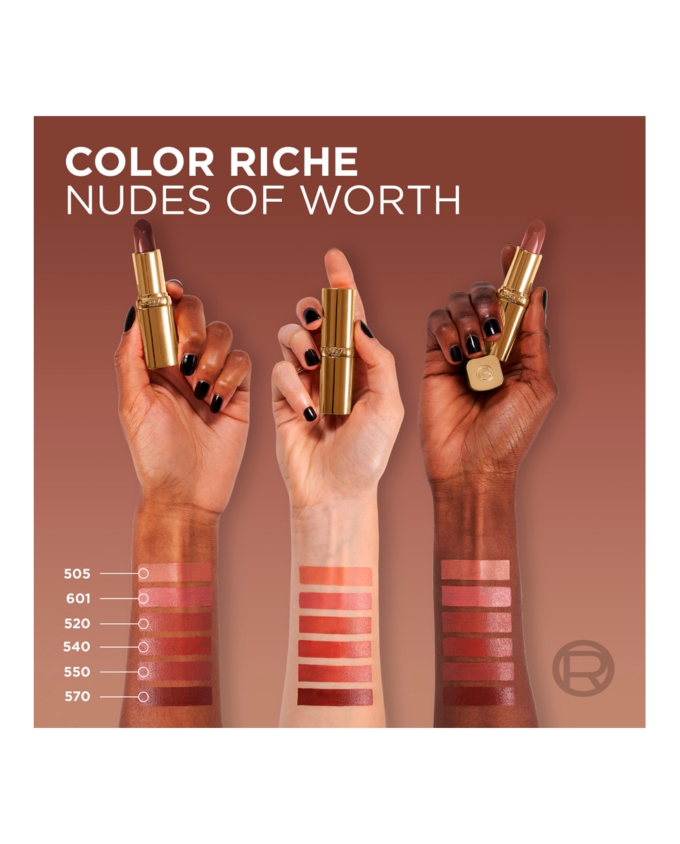 Imagen 4 de Barra De Labios Color Riche Nudes Of Worth Satinado L'Oréal Paris - 540 NUDE UNSTOPPABLE 540 NUDE UNSTOPPABLE