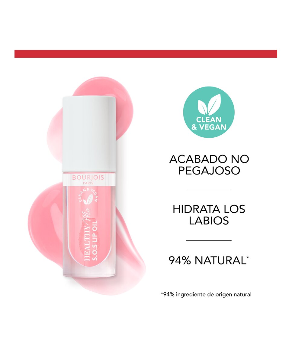 Imagen 5 de Aceite labial Healthy Mix S.O.S Lip oil 4.5 ml Bourjois - 01- Douceur de Rose 4,5 ml 01- Douceur de Rose