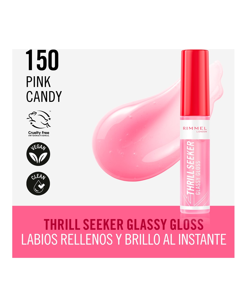 Brillo labial Thrill Seeker Glassy Gloss 10ml Rimmel London - Pink Candy 10 ml Pink Candy-5