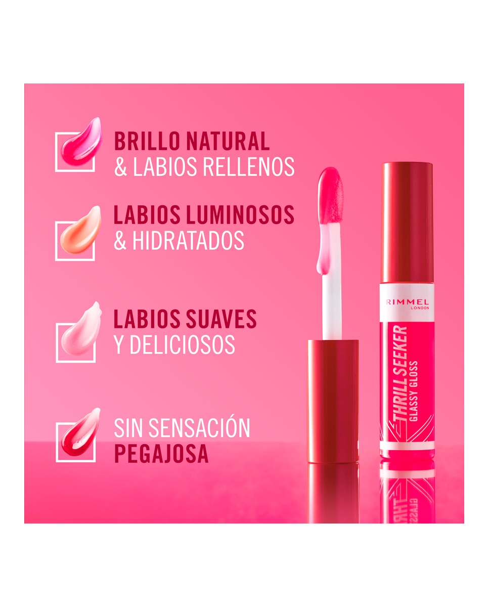 Brillo labial Thrill Seeker Glassy Gloss 10ml Rimmel London - Pink Candy 10 ml Pink Candy-6