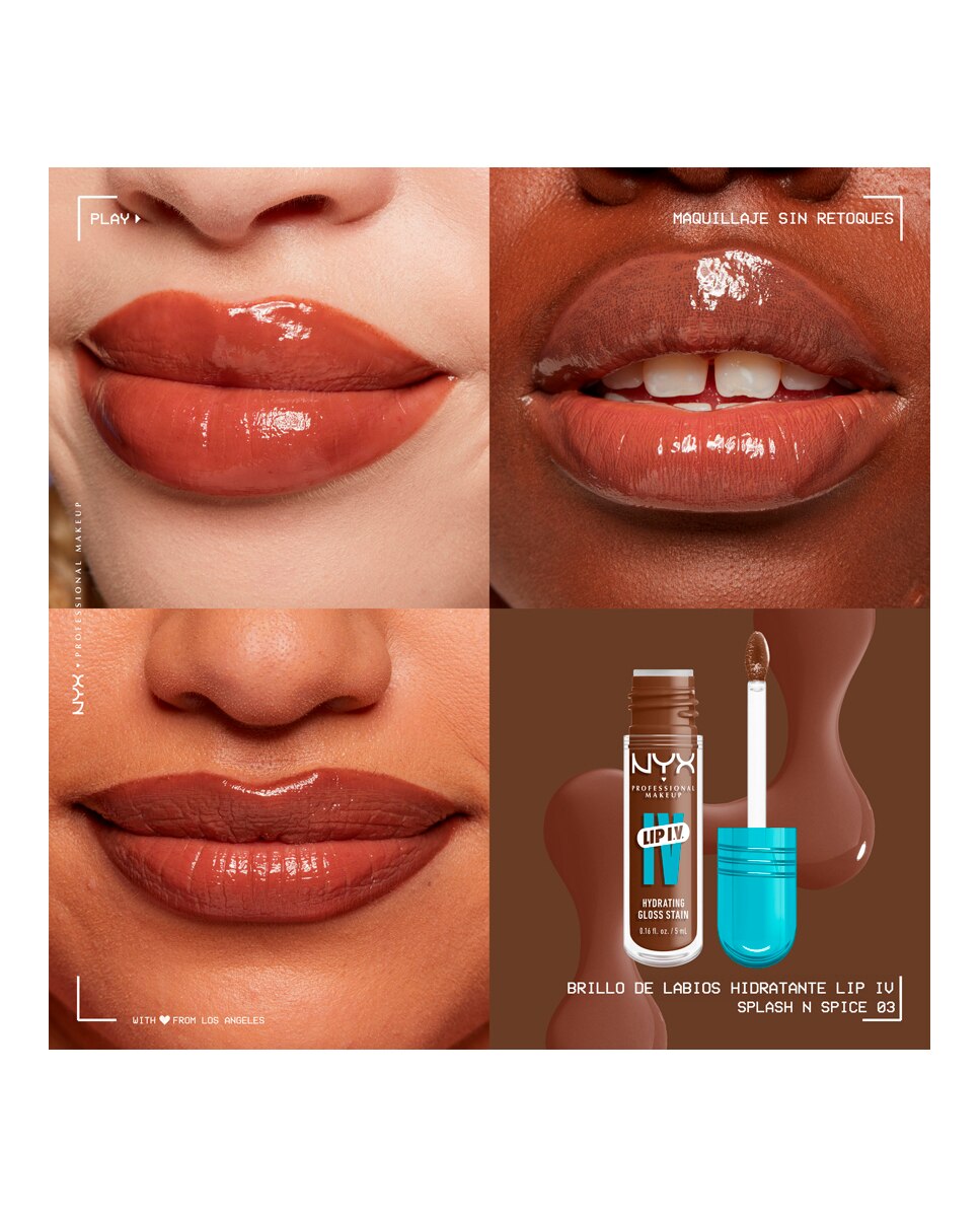 Tinte labial hidratante efecto gloss de Larga Duración con Vitaminas LIP IV Gloss NYX Professional Makeup - Splash-N-Spice WSLS03 Splash-N-Spice WSLS03-5