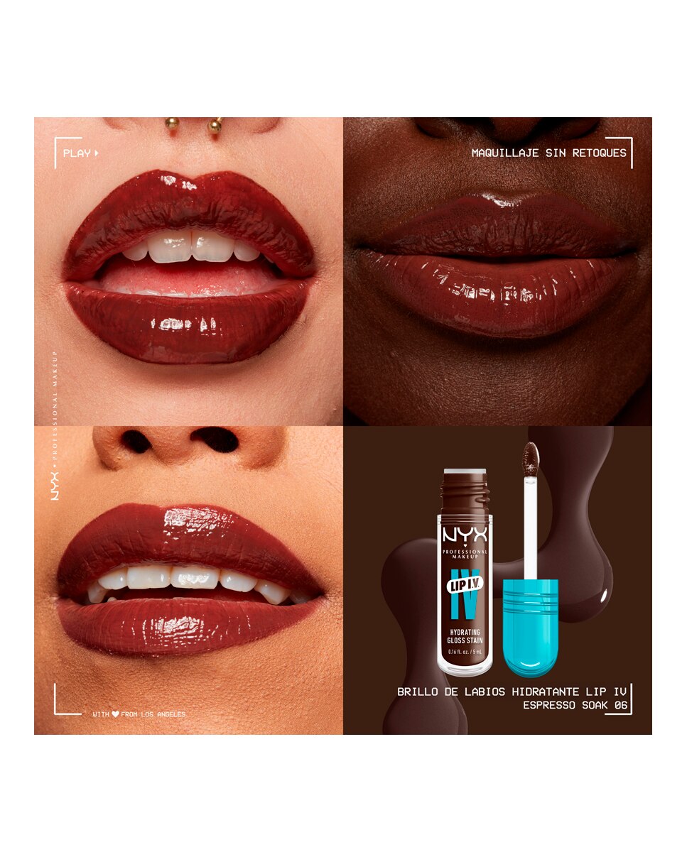 Tinte labial hidratante efecto gloss de Larga Duración con Vitaminas LIP IV Gloss NYX Professional Makeup - Espresso Soak WSLS06 Espresso Soak WSLS06-4