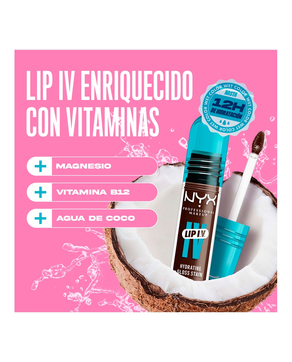 Tinte labial hidratante efecto gloss de Larga Duración con Vitaminas LIP IV Gloss NYX Professional Makeup - Espresso Soak WSLS06 Espresso Soak WSLS06-8