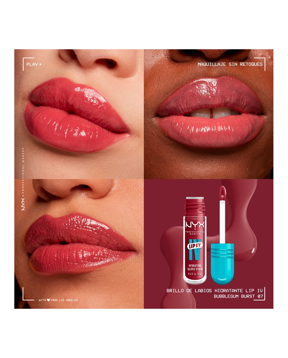 Tinte labial hidratante efecto gloss de Larga Duración con Vitaminas LIP IV Gloss NYX Professional Makeup - Bubblegum Burst WSLS07 Bubblegum Burst WSLS07-6