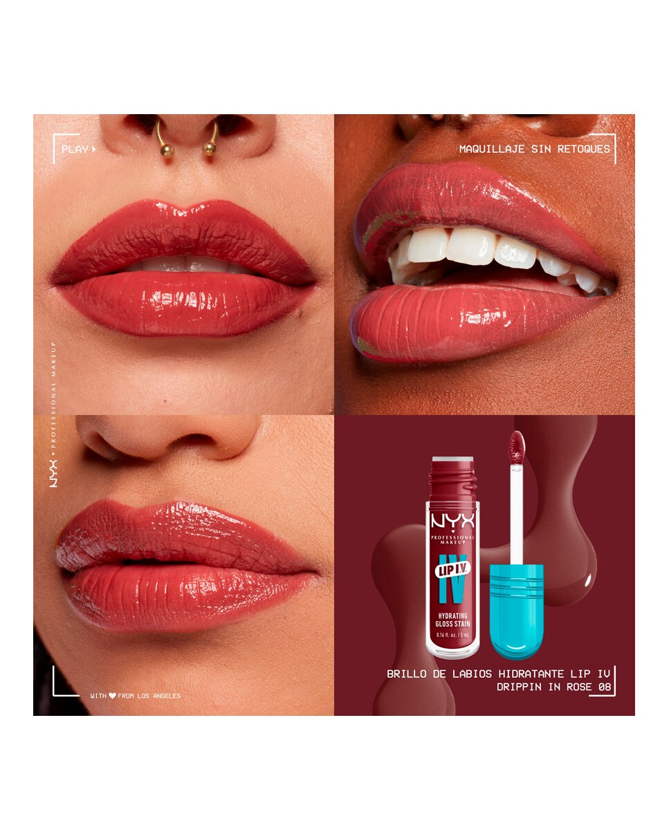 Tinte labial hidratante efecto gloss de Larga Duración con Vitaminas LIP IV Gloss NYX Professional Makeup - Girl Nyxdoor WSLS08 Girl Nyxdoor WSLS08-6