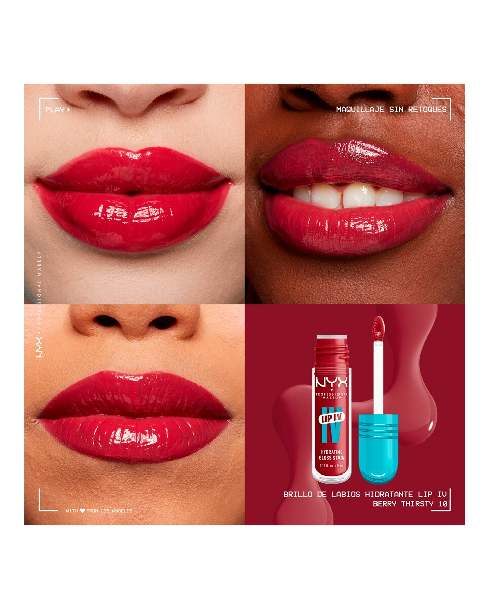 Tinte labial hidratante efecto gloss de Larga Duración con Vitaminas LIP IV Gloss NYX Professional Makeup - Berry Thirsty WSLS10 Berry Thirsty WSLS10-6
