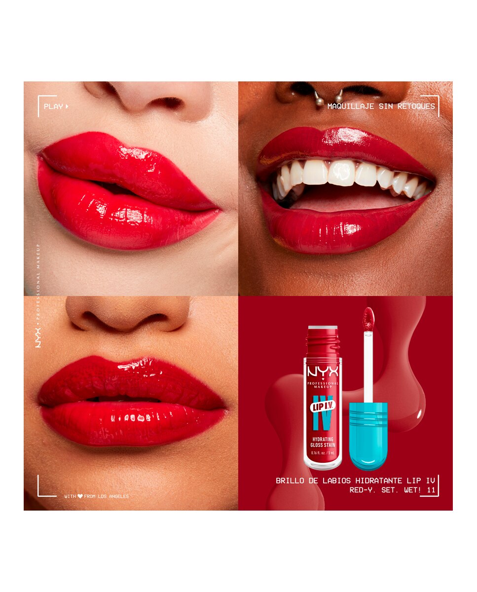 Tinte labial hidratante efecto gloss de Larga Duración con Vitaminas LIP IV Gloss NYX Professional Makeup - Red Set Wet WSLS11 Red Set Wet WSLS11-6