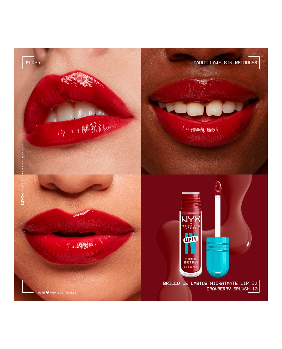 Tinte labial hidratante efecto gloss de Larga Duración con Vitaminas LIP IV Gloss NYX Professional Makeup - Cranberry Splash WSLS13 Cranberry Splash WSLS13-6