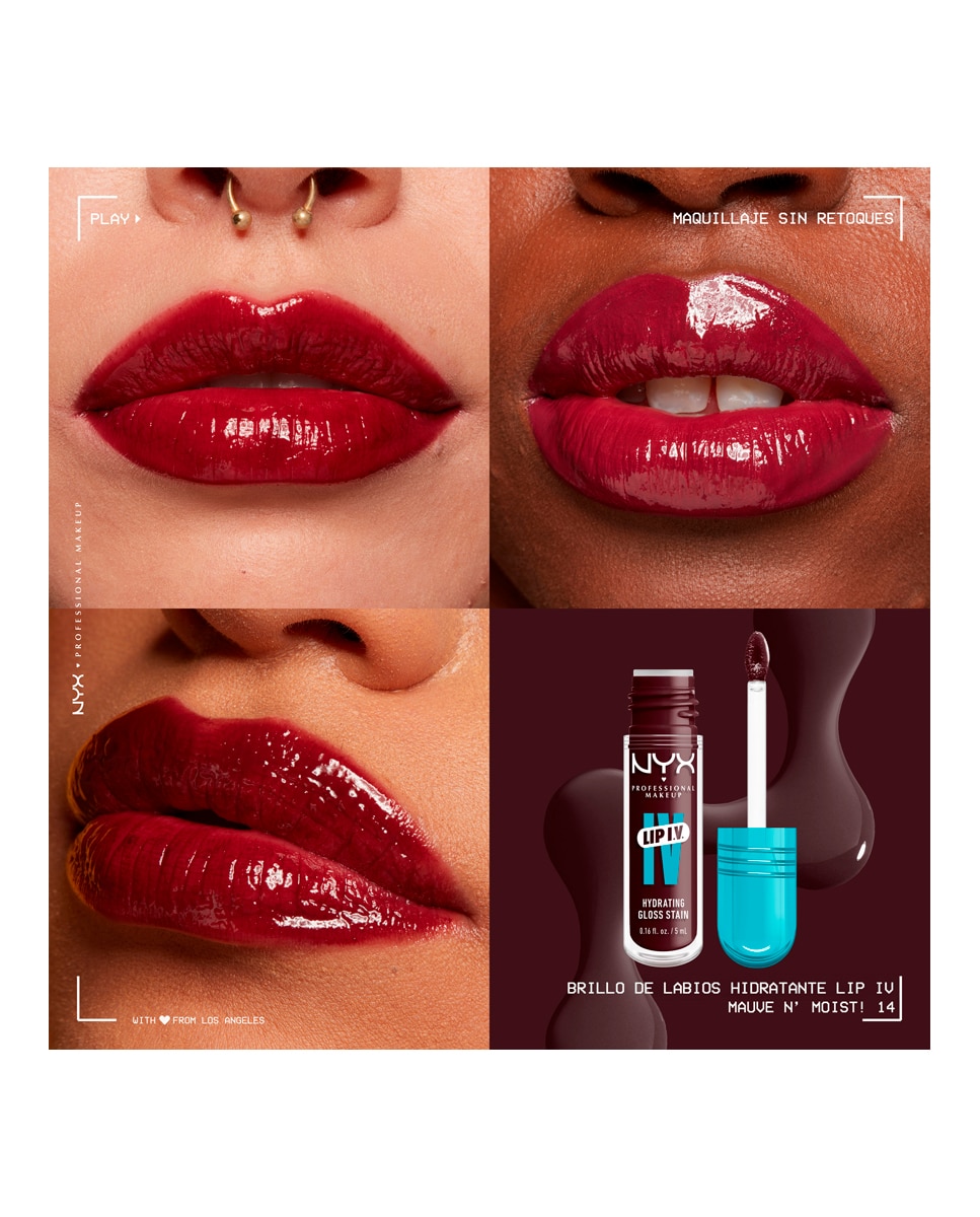 Tinte labial hidratante efecto gloss de Larga Duración con Vitaminas LIP IV Gloss NYX Professional Makeup - Mauve-N-Moist WSLS14 Mauve-N-Moist WSLS14-6