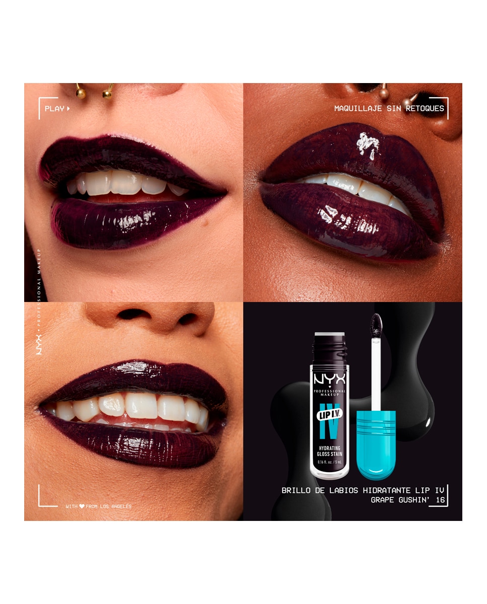 Tinte labial hidratante efecto gloss de Larga Duración con Vitaminas LIP IV Gloss NYX Professional Makeup - Grape Gushin WSLS16 Grape Gushin WSLS16-6