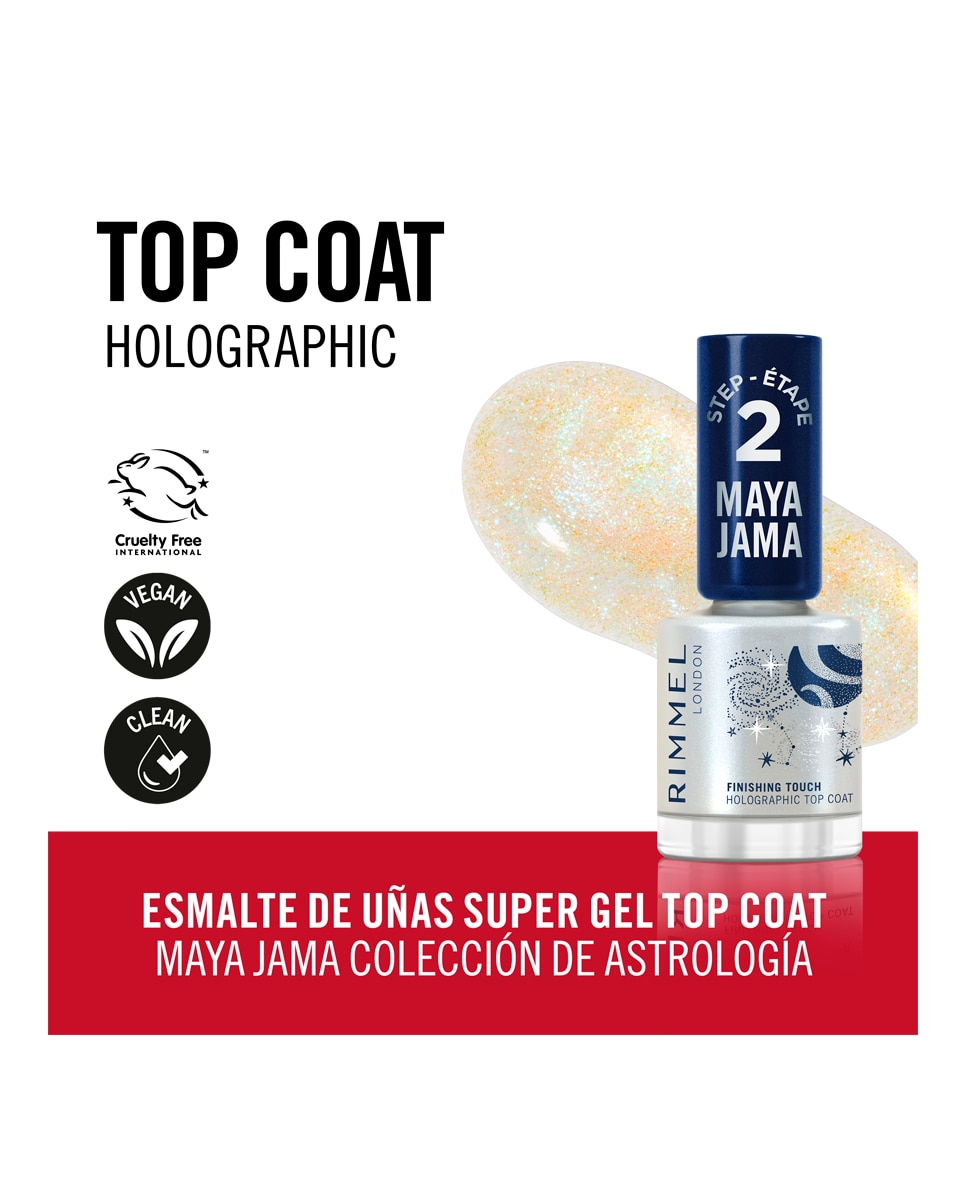 Super Gel Top Coat Rim Maya Jama Nail Top Coat Holographic Rimmel London - 425 Holographic 12 ml 425 Holographic-4
