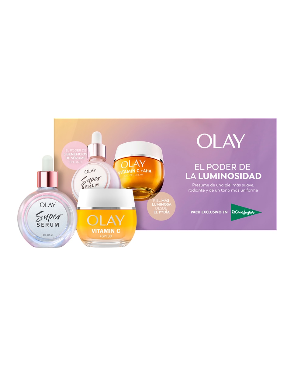 Olay - Estuche de regalo Crema Hidratante Vitamin C + AHA 24 y Super Sérum Facial Hidratante Olay.