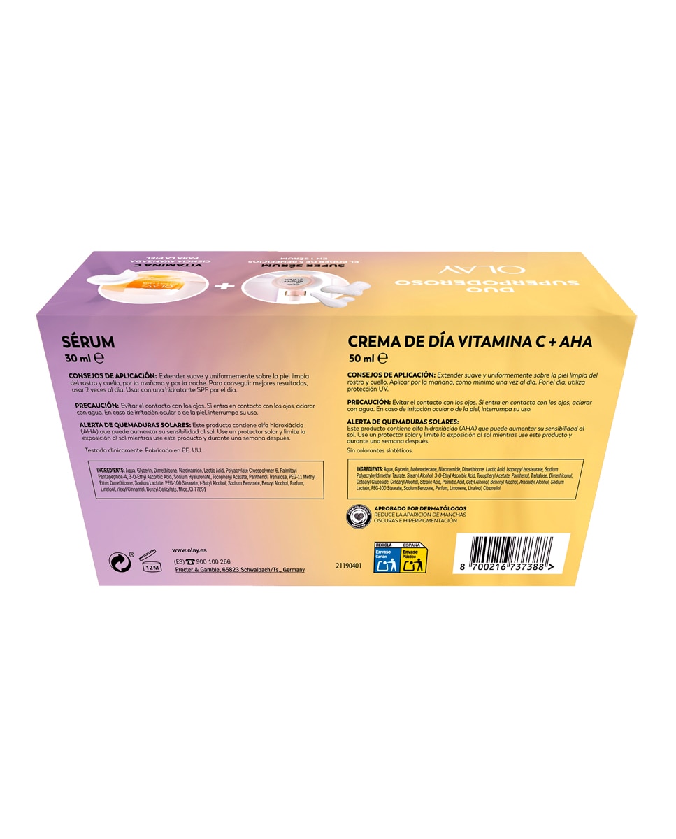 Estuche de regalo Crema Hidratante Vitamin C + AHA 24 y Super Sérum Facial Hidratante Olay - 80 ml 3