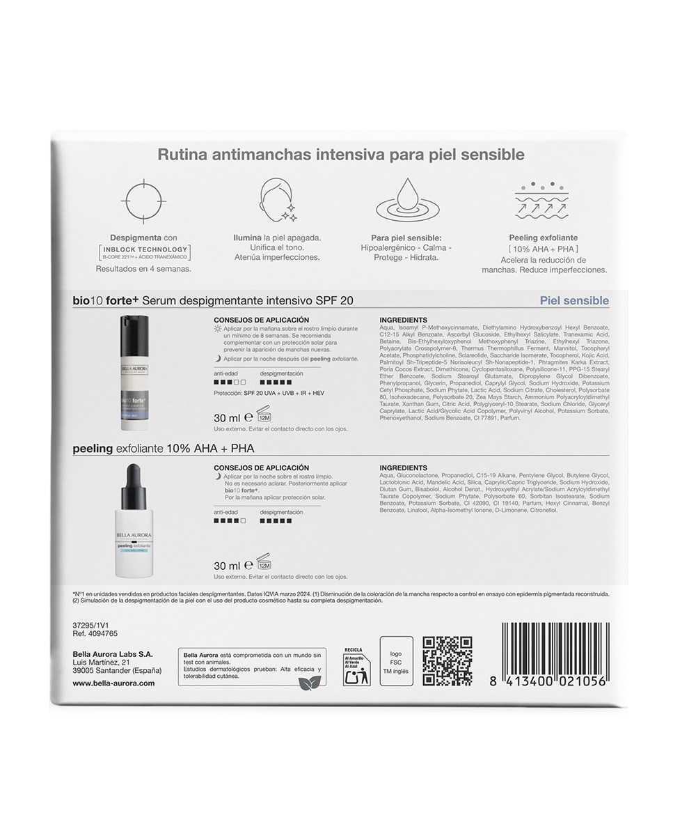 Estuche Regalo Sérum Despigmentante Intensivo Piel Sensible Bio 10 Forte+ Bella Aurora 5