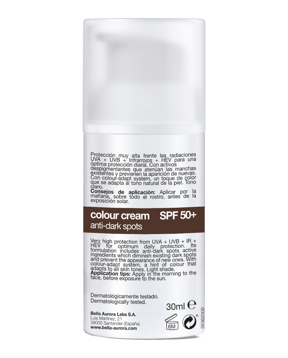 Crema Color Anti-Manchas SPF 50+ Bella Aurora - Claro 30 ml Claro-3