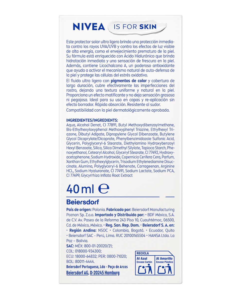 Protector Facial UV Face Fluido Diario Ultra Ligero SPF50+ 40 ml Tono Claro Nivea - 40 ml 2