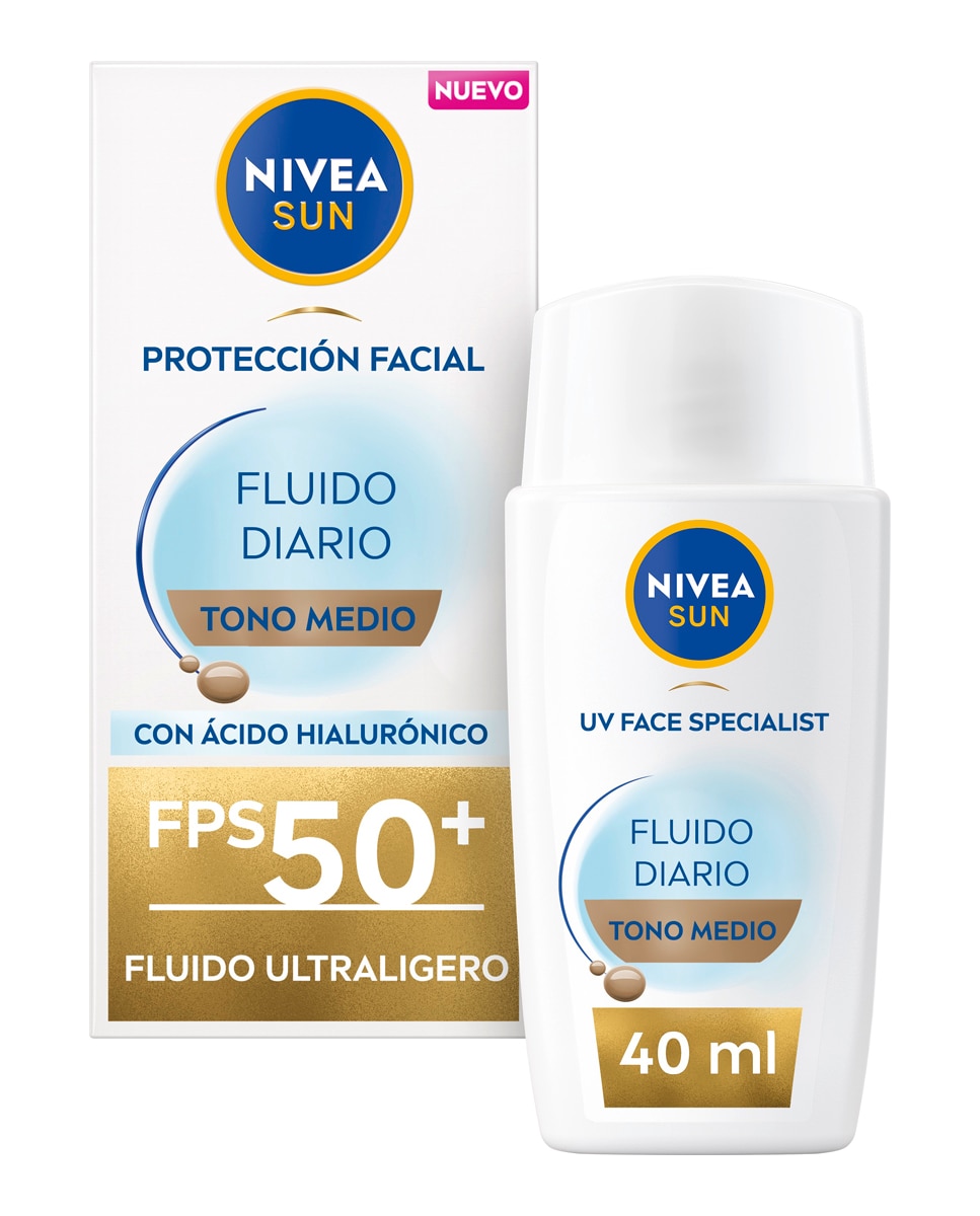 Protector Facial UV Face Fluido Diario Ultra Ligero SPF50+ 40 ml Tono Medio Nivea - 40 ml 1
