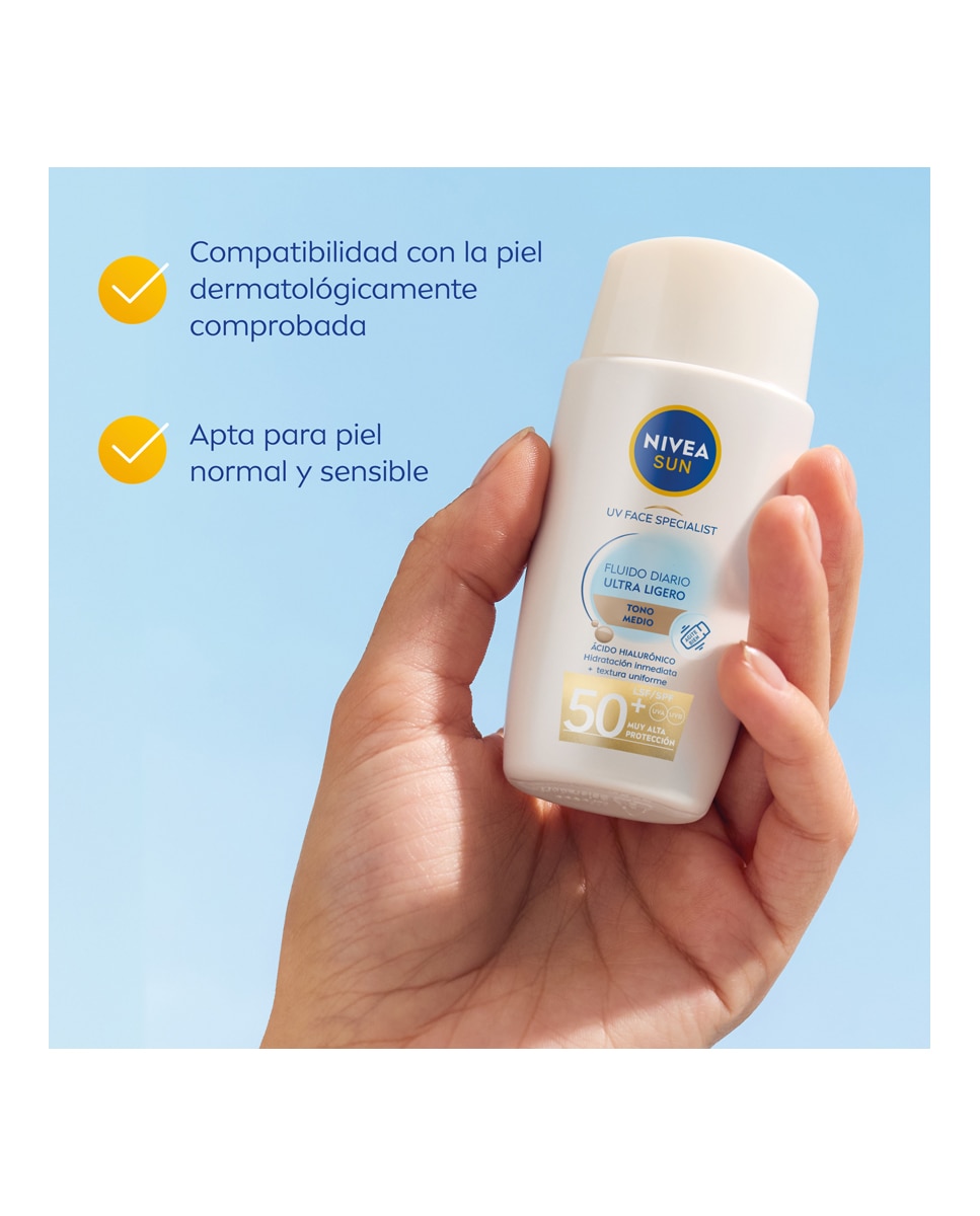 Protector Facial UV Face Fluido Diario Ultra Ligero SPF50+ 40 ml Tono Medio Nivea - 40 ml 6