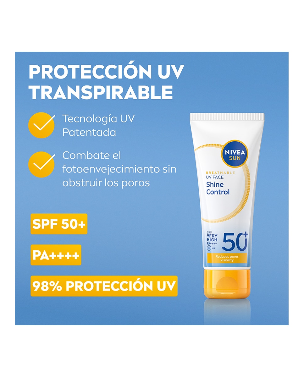 Protección Facial Uv Control De Brillos Transpirable Spf 50+ Nivea 3
