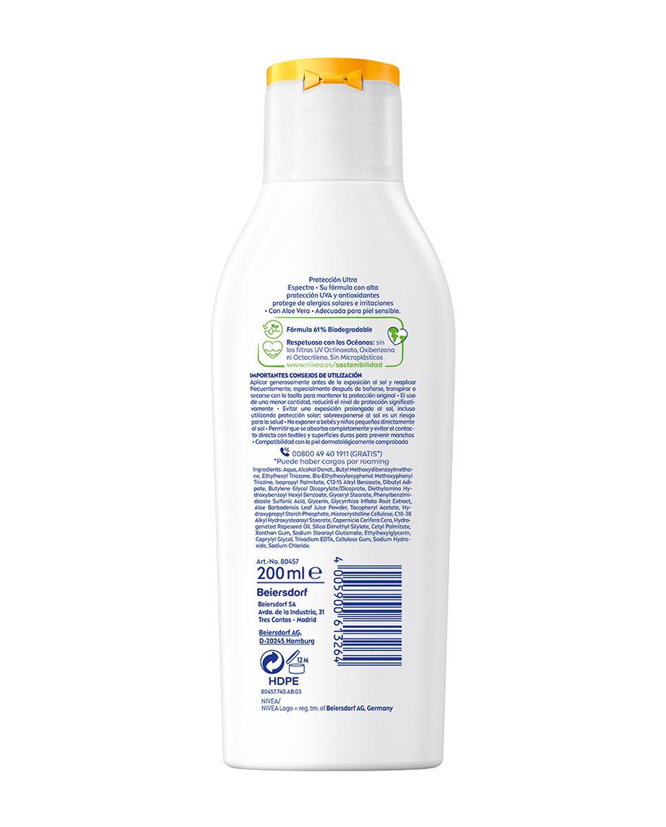 Loción Sensitive Antialergias Solares Adultos Piel sensible FP 50+ 200 ml Nivea - 200 ml 2