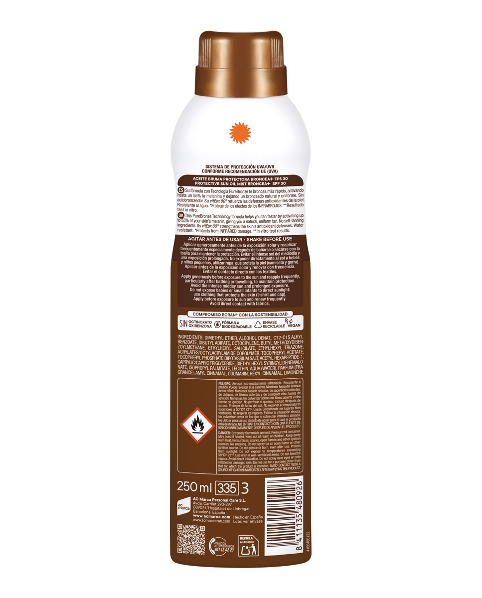 Aceite Bruma Protectora Fps 30 Sunnique Broncea+ 250 ml Ecran - 250 ml 2