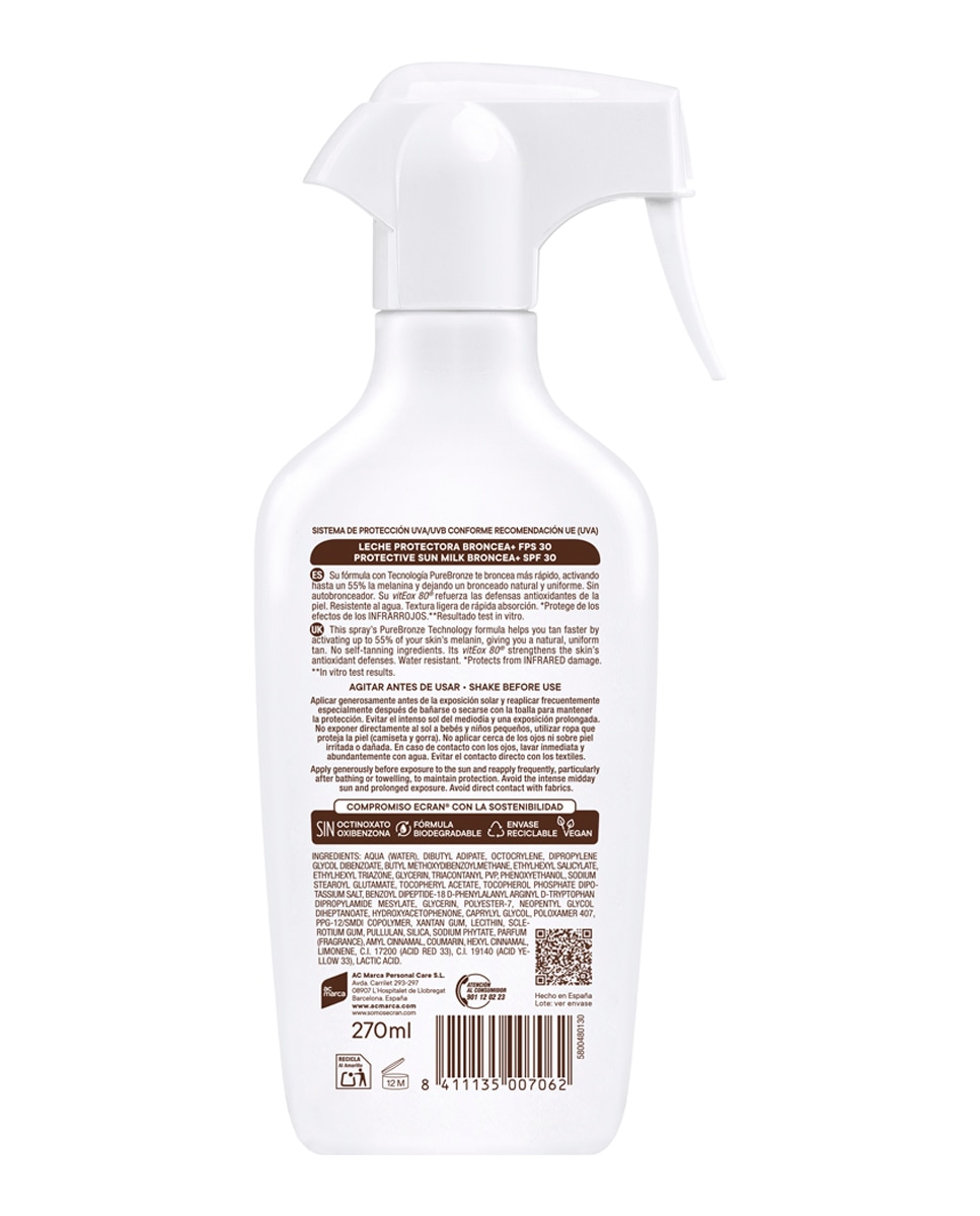 Leche Protectora Fps 30 Sunnique Broncea+ Ecran - 270 ml 2