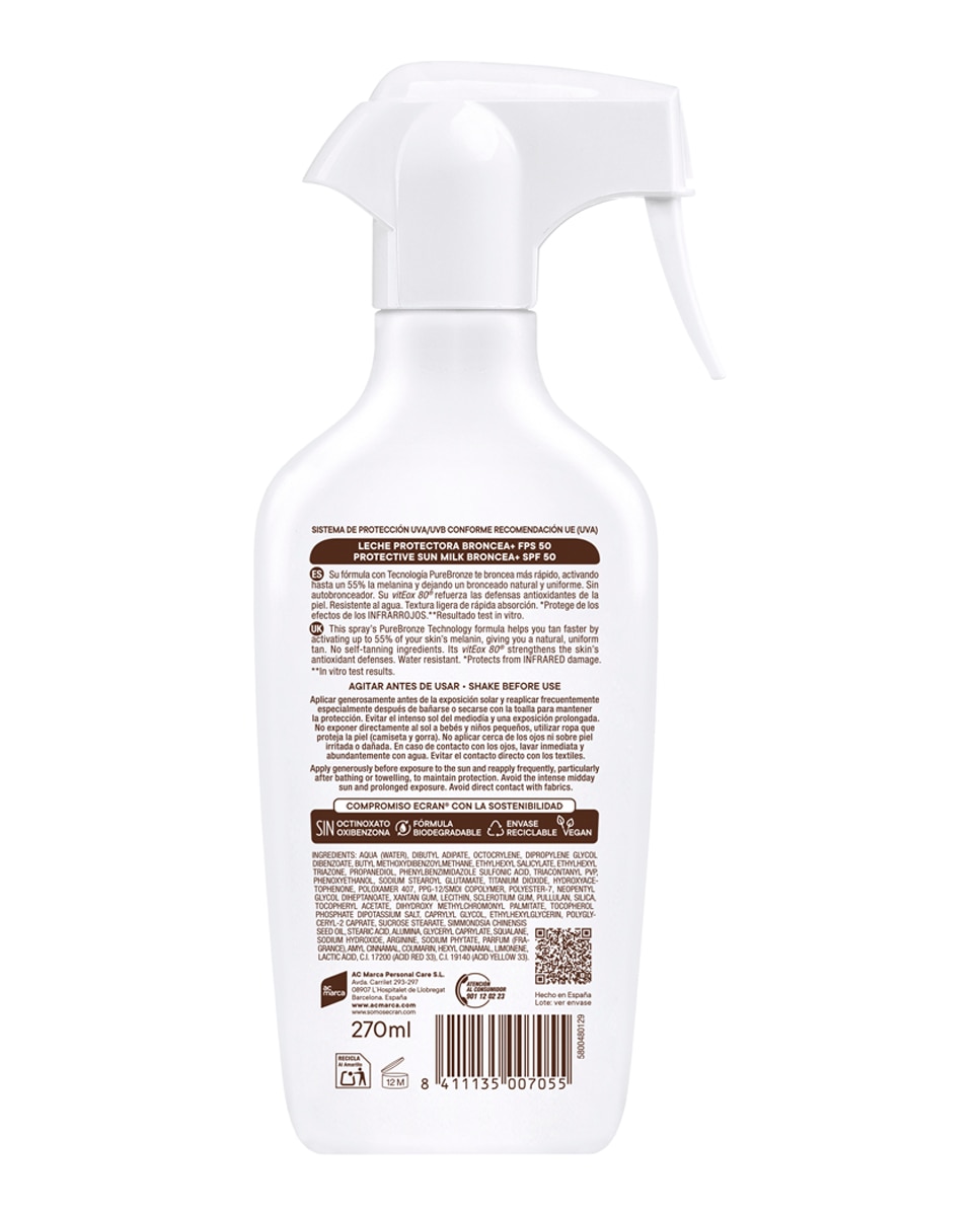 Leche Protectora Fps 50 Sunnique Broncea+ 270 ml Ecran - 270 ml 2