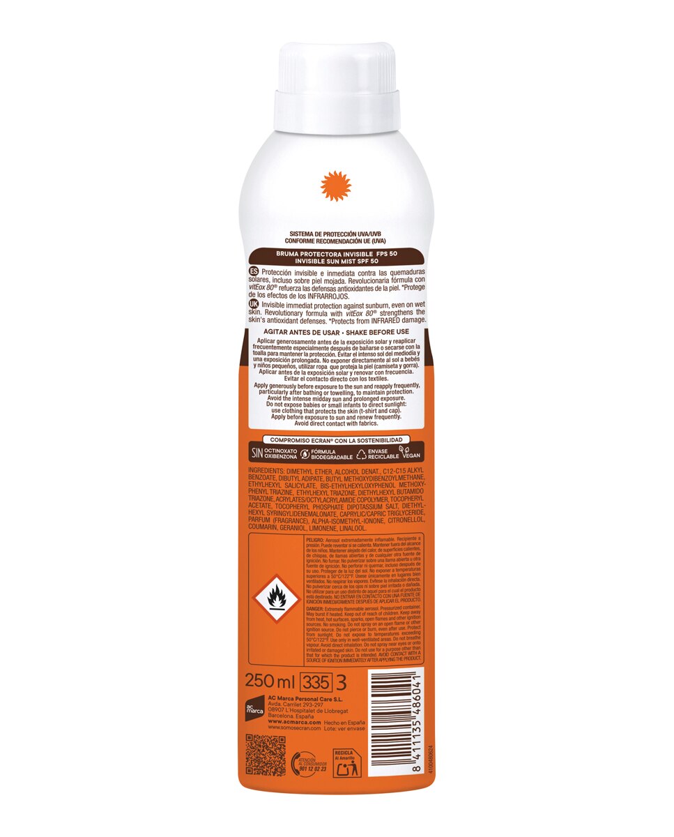 Bruma Invisible Protectora Fps 50 Sunnique Ecran - 250 ml 2