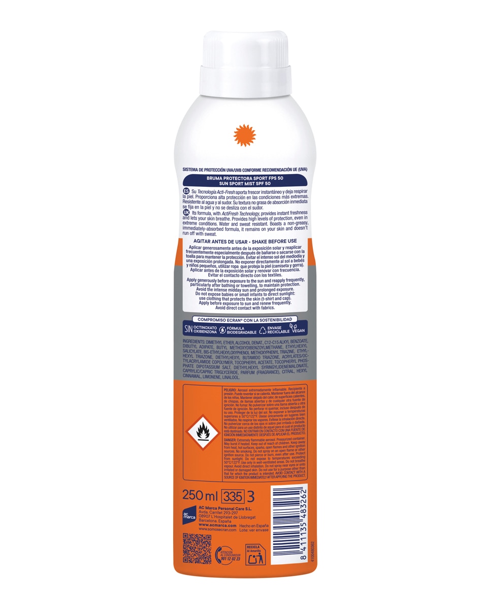 Bruma Protectora Fps 50 Sunnique Sport 250 ml Ecran - 250 ml 2