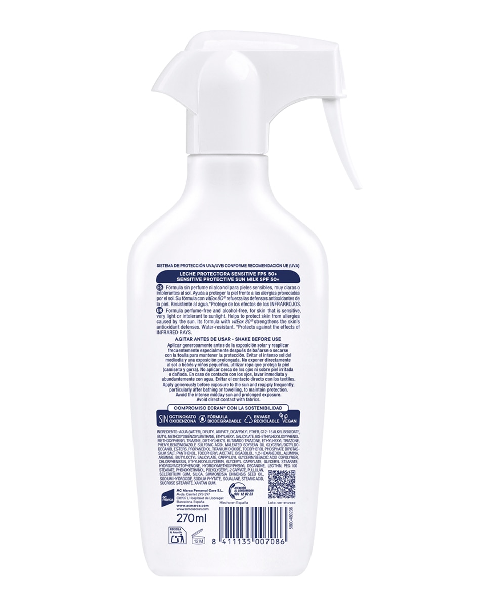 Leche Protectora Fps 50+ Sunnique Sensitive Ecran - 270 ml 2