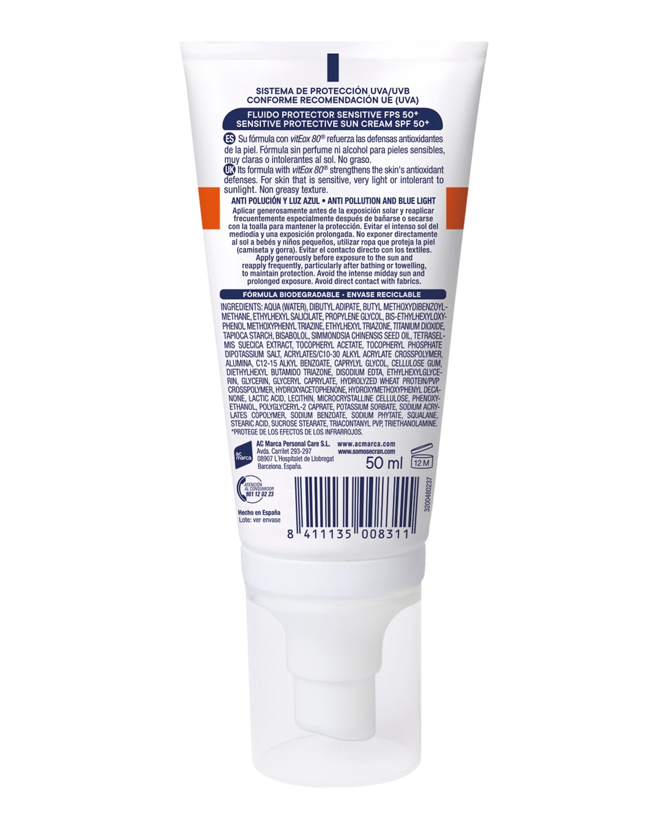 Fluido Protector Facial Fps 50 Sunnique Sensitive 50 ml Ecran - 50 ml 2