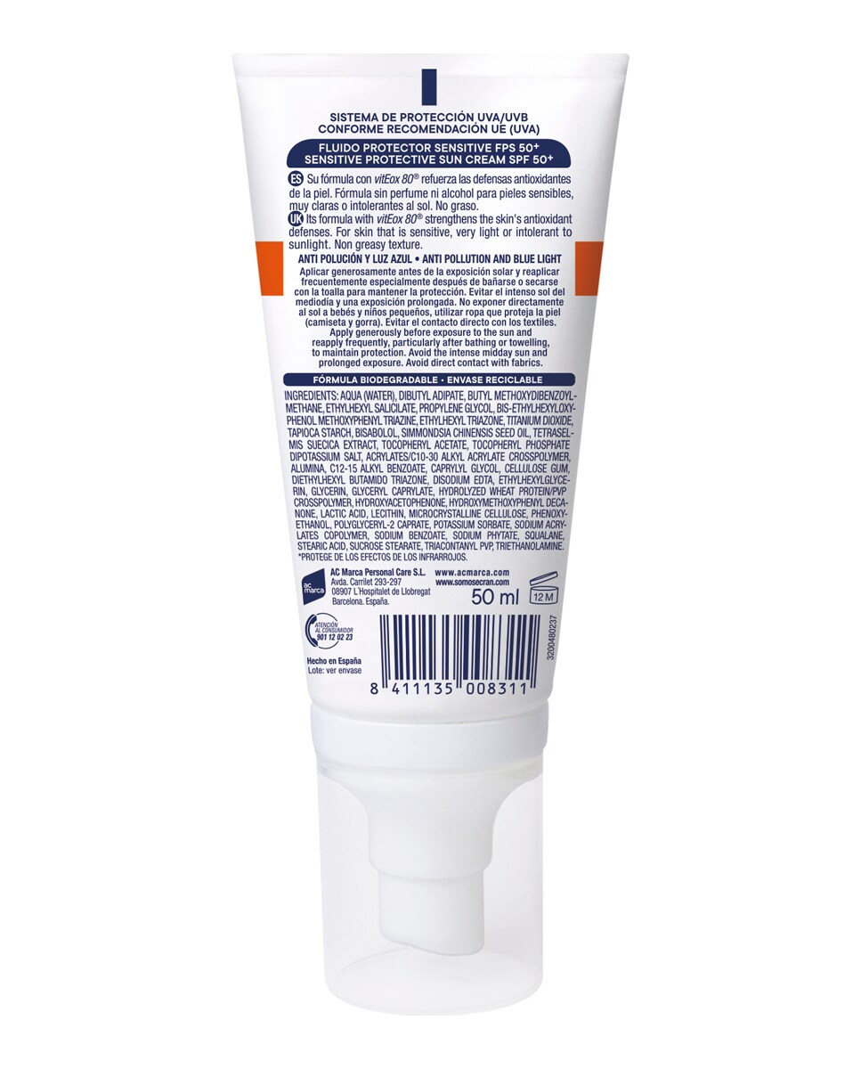 Fluido Protector Facial Fps 50 Sunnique Sensitive 50 ml Ecran 2
