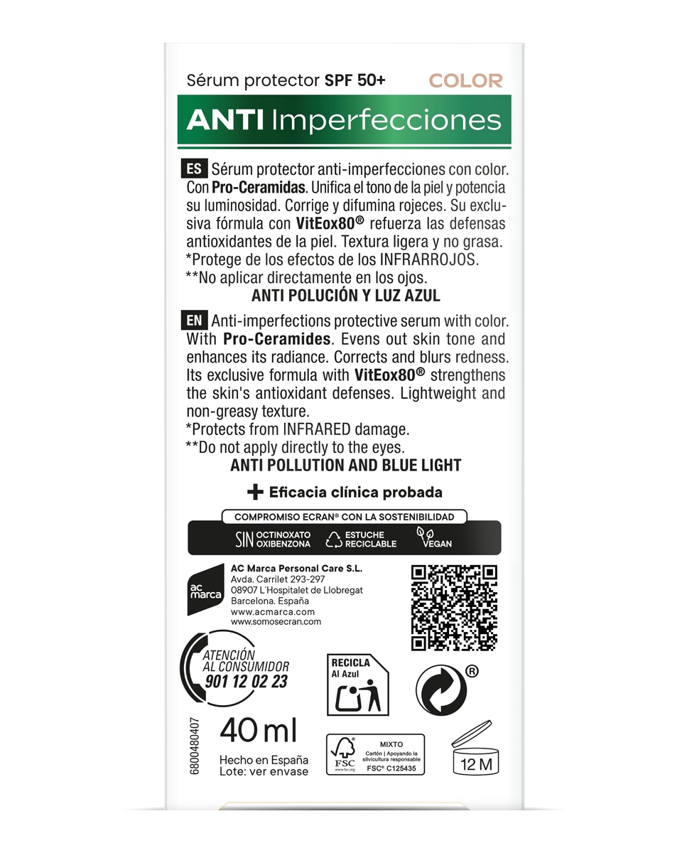 Serum Protector Anti-Imperfecciones Color Fps 50+ Sunnique Ecran - 40 ml 5