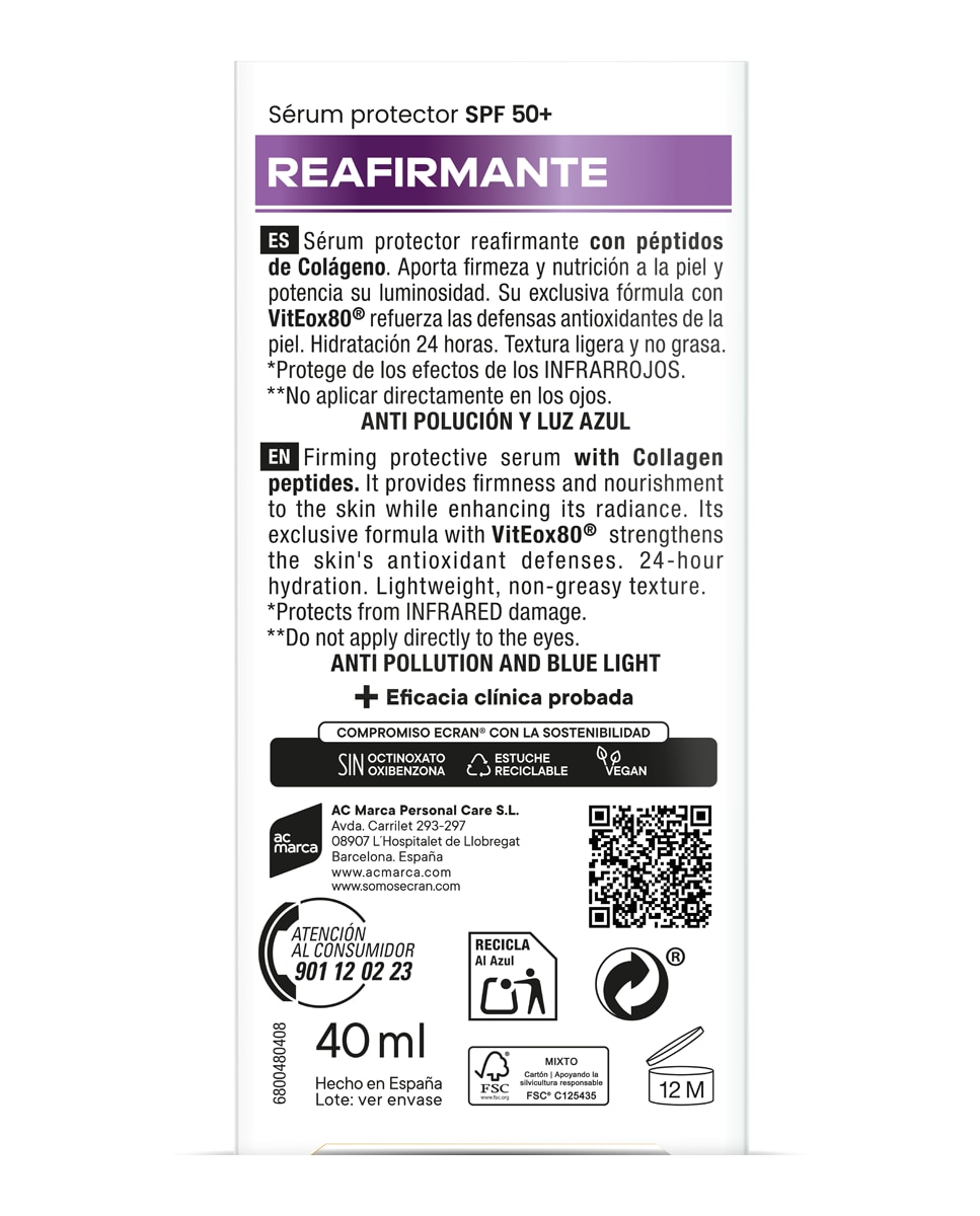 Serum Protector Reafirmante Fps 50+ Sunnique 40 ml Ecran - 40 ml 5