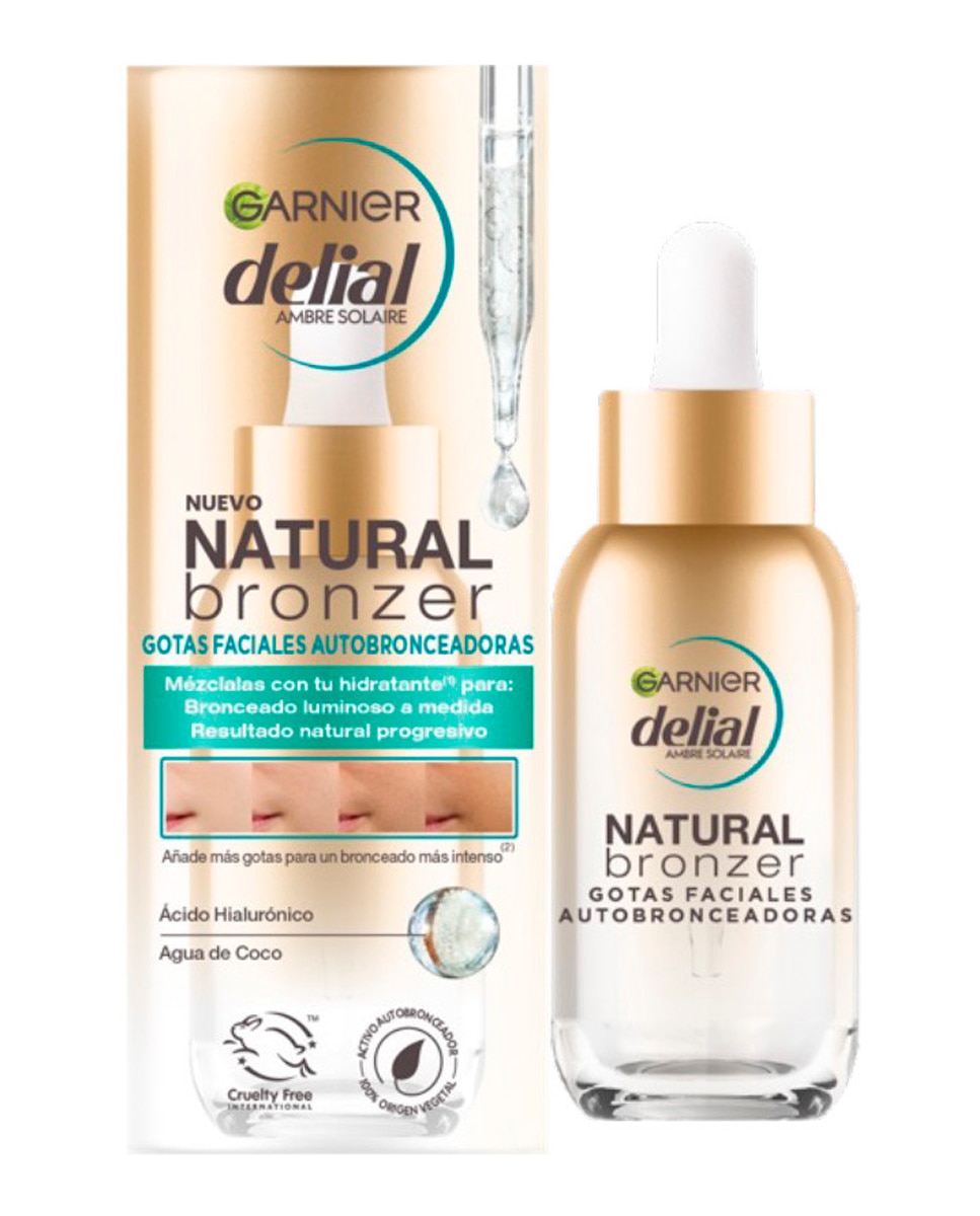 DELIAL - Gotas Faciales Autobronceadoras Natural Bronzer con Ácido hialurónico y Agua de coco 30 ml Delial.